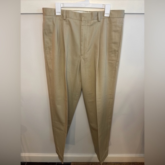 L.L. Bean Other - L.L. Bean Men's Pleated Dress Pants Khaki Beige Size 36x31 Classic Slacks Cotton